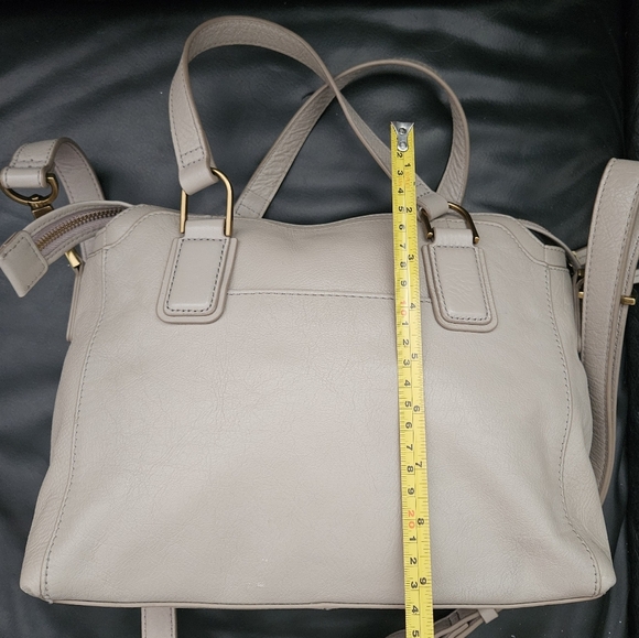 Fossil Jaqueline Satchel/Shoulder Light Gray 100% Leather Brass Hardware Zipper - Picture 9 of 17